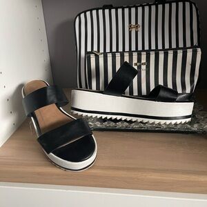 BAMBOO Black and White Platform Sandals with Modern Design